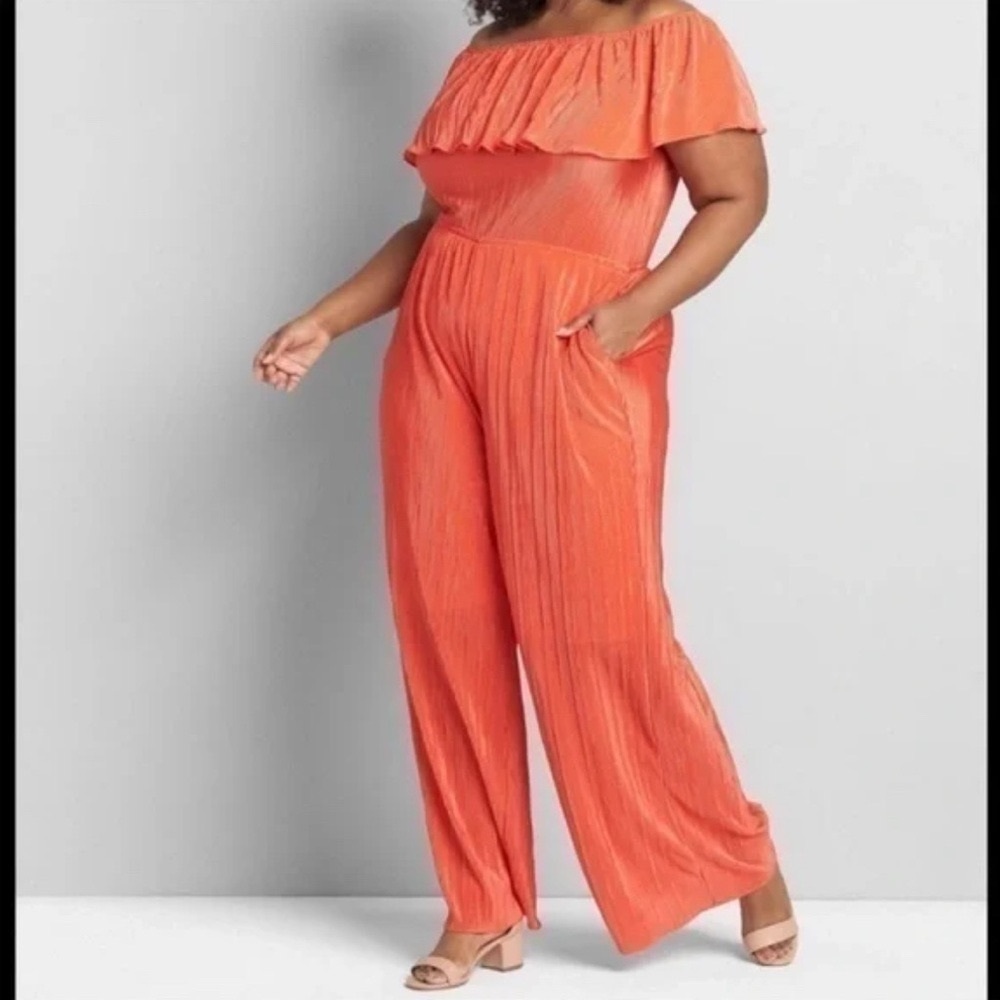 Lane Bryant Orange Off-Shoulder Jumpsuit